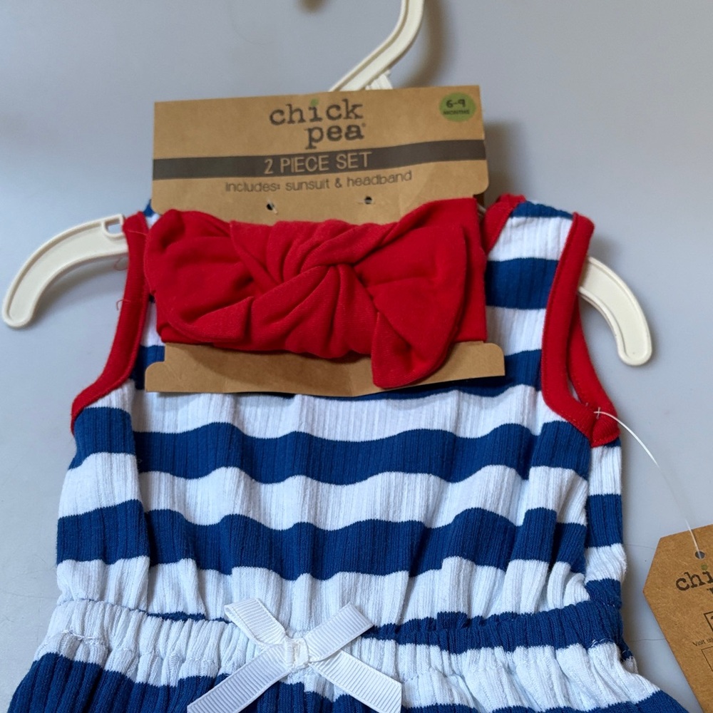Chick Pea Blue and White Striped Baby Set / Sun suit with patriotic Accents!